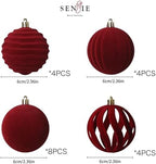 20pcs Red Velvet Christmas Ornaments Set,2.36In Burgundy Flocked Ornaments - Image 4