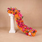 72inch Aisle Flower Garland with Chiffon Sheer Drape, Bright Multi-Color Rose with Hydrangea & Chrysanthemum Artificial Flowers, Floral Runner for Wedding Arch, Backdrop, Table Decor, Ceremony Pathway by Unknown