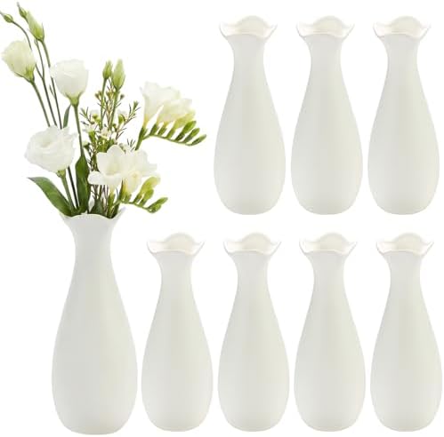 Qinyoung 8 Set White Ceramic Vases for Flowers, 8'' Small Vase, Stylish by Qinyoung