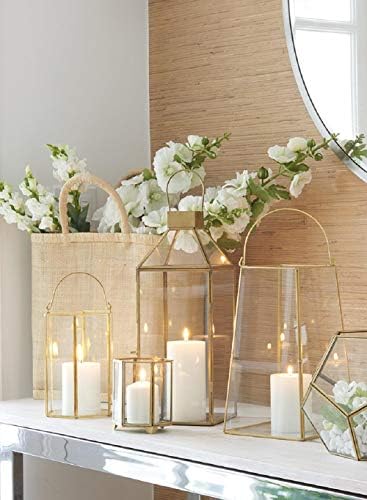 Serene Spaces Living Large Gold Amalfi Lantern with Glass Panels – Metal Candle Holder for Indoor & Outdoor Decor – Elegant Square Lantern for Weddings, Events & Home Styling, 6" Square & 16" Tall - Image 2