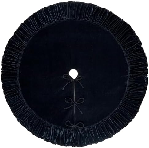 Ruffled Velvet Christmas Tree Skirt with Foam Padding, Nylon Backing and Lace-Up Tie Closure (Black, 84-Inch) - Image 3