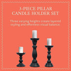 Mela Artisans Tuli Mango Wood Candle Holders - Matte Black, Set of 3 - Image 3