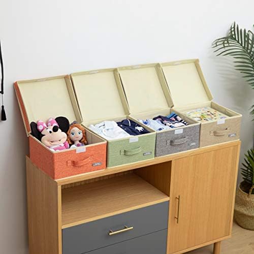 YueYue Fabric Storage Bins with Lids Small 4 Pack, Linen Foldable Storage Box with lids 4 Color Set 12.4in/12in/6.7in - Image 5