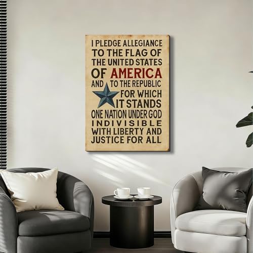 Ship Next Day - Framed American Flag Canvas Wall Art, Patriotic USA Typography Pledge of Allegiance Print, Vintage Farmhouse Home Decor Painting for Office, Living Room, Bedroom - Image 7