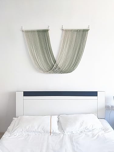 QULBUJ Dip Dye Large Macrame Wall Hanging Tie-Dye Yarn Tapestry Home Boho Wall Decor Ombre Art Headboard Bedroom Living Room 52" Wx34 L,Green - Image 6