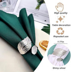 Silver Napkin Rings Set of 50,Metal Leaf Napkin Ring Silver Cloth Holders Bulk for Weddings Holiday Dinner Party Spring Thanksgiving Christmas Gathering Banquet Dinner White Table Decor(50) - Image 3