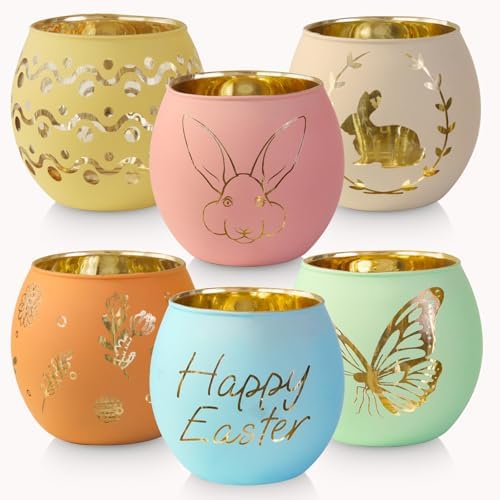 SHMILMH Easter Table Decorations 6PCS Glass Votive Tealight Candle Holders, Indoor Centerpiece Decorations, Women Adult Easter Gifts by SHMILMH