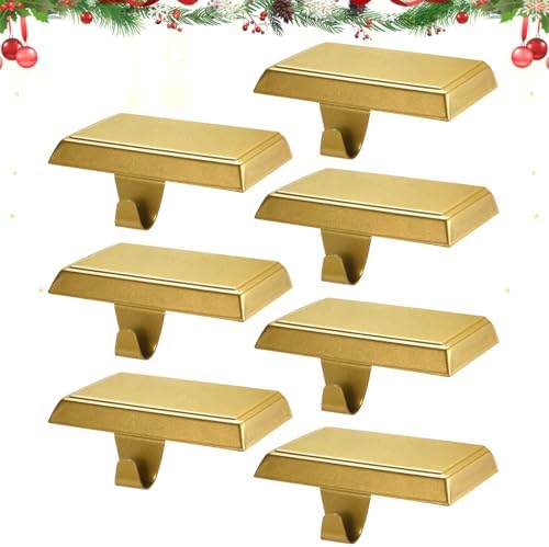 Christmas Stocking Holders for Mantle, Weighted Stocking Hangers, Christmas Stocking Hooks for Tables Window Fireplace Mantle Decoration(Gold,7PCS) by popamaz