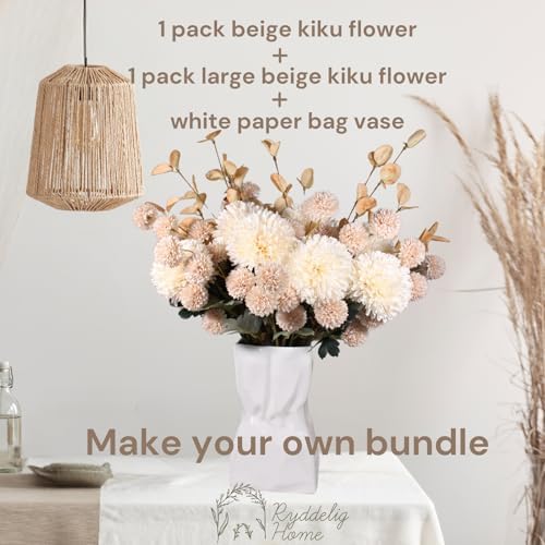 RyddeligHome Large Kiku Flower Beige 10 Stems, Neutral Home Decor - Image 6