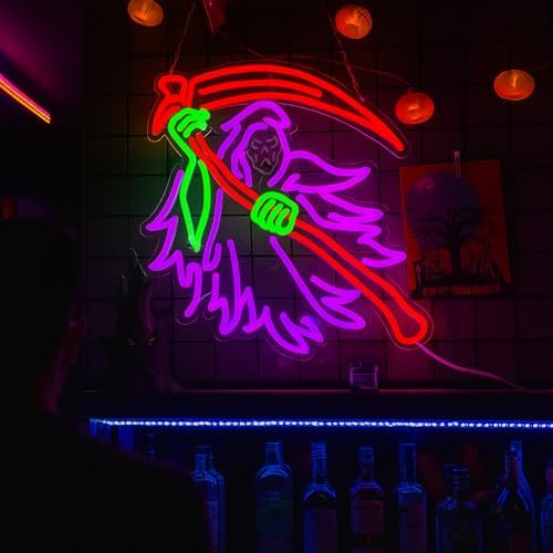 Halloween Grim Reaper Neon Sign – Spooky Halloween LED Wall Light, USB Powered Dimmable Horror Neon Sign for Wall Decor, Game Room, Man Cave, Gothic Bedroom, Haunted House, Seasonal Holiday Gift - Image 7