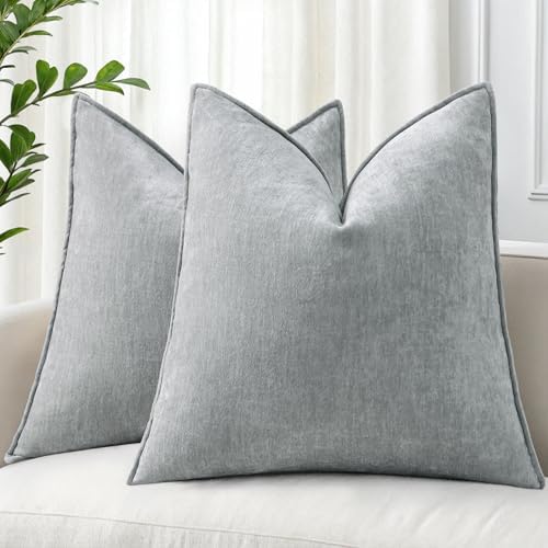 decorUhome Chenille Ultimate Gray Throw Pillow Covers 24x24 Set of 2 by decorUhome