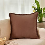 ZWJD Pillow Covers 18x18 Set of 2 Coffee Throw Pillow Covers with Fringe Chic Cotton Decorative Pillows Square Cushion Covers for Sofa Couch Bed Living Room Farmhouse Boho Decor - Image 2