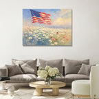 Patriotic Canvas Wall Art 4th of July American Flag in Daisy Field Oil Painting USA Flag Floral Picture Wall Decor Independence Day Home Decor for Living Room Bedroom 24x32in - Image 2