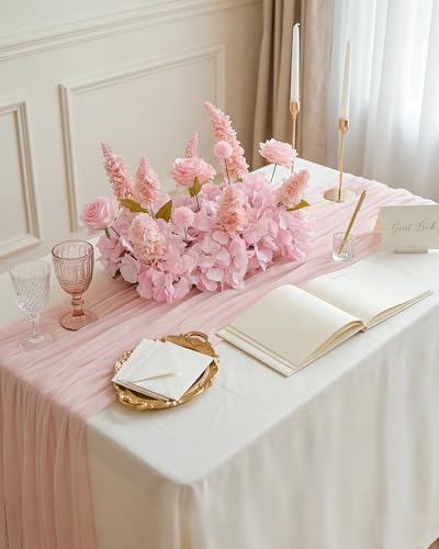 18inch Aisle Flower Garland Centerpieces, Mixed Pink Artificial Flowers Rose with Hydrangea, Floral Runner for Wedding Arch, Backdrop, Reception Table Decor, Ceremony Pathway - Image 5