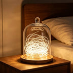 8" Wide Glass Bell Cloche with Wooden Base In Vintage Natural, Clear Dome Display Cover, Decorative Terrarium Jar (Vintage Natural, 9.5"x11") - Image 4