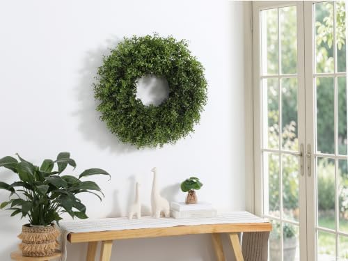 26’’ Artificial Boxwood Wreath for Front Door, Small Leaves Wreath, Green - Image 4