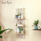 Macrame Wall Hanging Shelf 3 Tier - Boho Bedroom Decor | Macrame Wall Decor | Boho Shelf Decor, Hanging Shelves for Wall, Woven Rope Floating Wood Shelves & Storage for Small Plants - Image 4