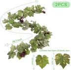 Artificial Grape Vine Leaf Garland Plant with 5 Strings Grapes, 6.5ft Artificial Fake Grape Vines Fake Greenery for Wedding Party Home Indoor Outdoors Decoration (2, Summer Leaf Garland) - Image 4