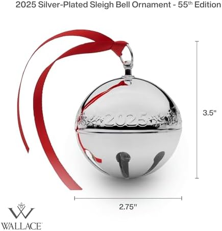 Wallace 2025 Silver-Plated Sleigh Bell Ornament 55th Edition - Cardinals and Poinsettias Holiday Collectible - Handcrafted Annual Christmas Bell with Gift Box - Image 2
