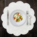 16.5 Inch Ribbon Twirl Embroidery Round Placemats Set of 4, Scalloped Round Table Mats for Party Kitchen Dining Decoration, White - Image 4