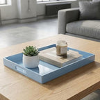 Light Blue Decorative Tray, Rectangular Large Serving Tray with Handles, Plastic Coffee Table Tray for Ottoman, Living Room, Kitchen Tabletop, 15.7” x 11.8” x1.6” - Image 5