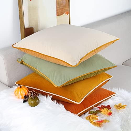 8-Colors Velvet Throw Pillow Covers 18x18 Inch Set of 4 Decorative Velour Pillowcases Modern Double-Colored Cushion Covers for Sofa Couch,Green/Yellow - Image 3