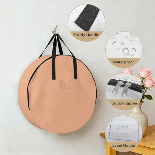 36 Inch Round Storage Bag 2 Pack,Peach Pink Watercolor Waterproof Wreath Storage Container with Handles&Zipper Solid Color Closet Organizer Bags Garland Box - Image 5