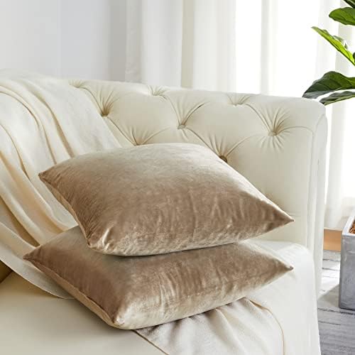 Decorative Throw Pillow Covers 20 x 20, Beige Taupe Khaki Sofa Pillow Covers Velvet, Set of 4 Decor Square Cushion Covers - Image 3