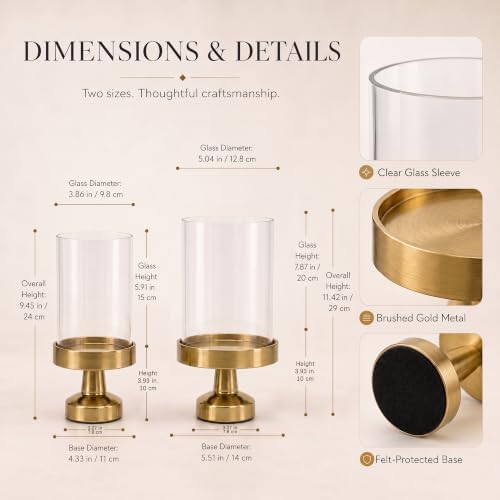 5 & 4 Inch Gold Hurricane Candle Holders Glass Set of 2 - Image 4