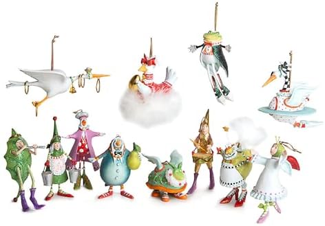 MACKENZIE-CHILDS Patience Brewster 12 Days Christmas Ornament, Decorative Hanging Ornament for Christmas Tree, Pack of 12, Mini Ornaments Set by Unknown