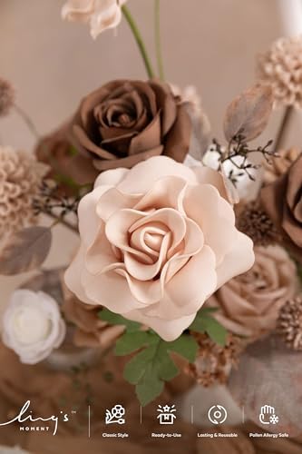 Ling's moment Artificial Wedding Fall Flowers Deluxe Combo, Bown & Beige - Image 3