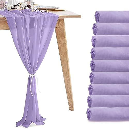 10 Pack Light Purple Chiffon Table Runners, 120 x 12 in by VZZNN