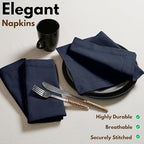 Native Fab Cloth Napkins Set of 12, Hemstitched Edges 100% Cotton, Washable Dinner Napkins 18x18 inch, Soft & Comfortable Reusable Table Napkins - Navy Blue - Image 3
