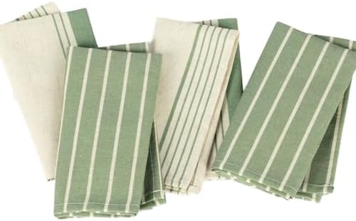 Sage Green Striped Napkins, Farmhouse Set of 12 Linen Dinner Napkins, Reusable & Washable 17x17 Inches for Everyday Use - Image 2
