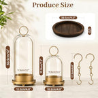 5"&4" Hurricane Glass Candle Holders, Gold Candle Holders with Wooden Tray & Hook Chains, Glass Cylinder Candle Holders for Pillar Candles, Brass Lantern Candlestick Decor for Home Wedding Table - Image 2