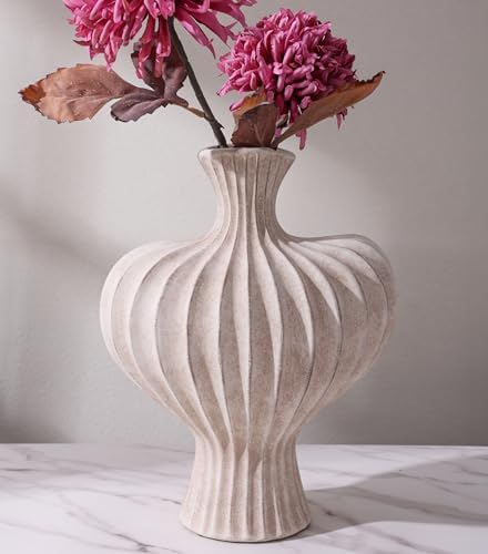 Ceramic Flower Vase Home Decor, 11 in Farmhouse Table Vases Rustic Vintage Living Room Kitchen Bedroom Decorations Pottery Decorative Vases for Flowers House Shelf Office Coffee Desk Dining, Rustic by FancyPlus