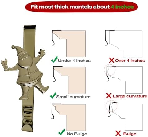 Christmas Stocking Holder for Mantle Set of 6, Reusable Christmas Stocking Hooks, No-Damage Xmas Hanger for Fireplace mantle Grip Stand Christmas Decoration Ornaments Hanging Bronze Shelf Floor - Image 6