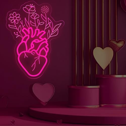 Blooming Anatomical Heart Neon Sign for Bedroom Gothic Floral Wall Decor - Image 2