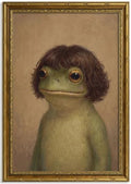 Gold Framed Funny Frog Portrait Wall Art, Quirky Canvas Print, 24x16 by Qzzrin