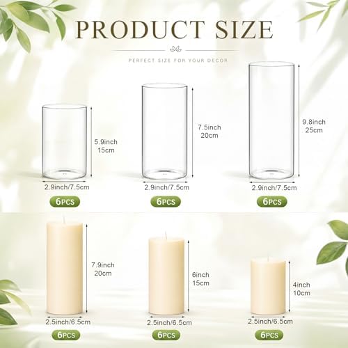Shihanee 36 Pillar Candles,3'' X 5.9", 7.9", 9.8",Clear,Ivory - Image 2