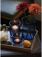 Blue Candle Holder, Glass Cylinder 8" 5" 3.5" Height Set 3 - Image 3