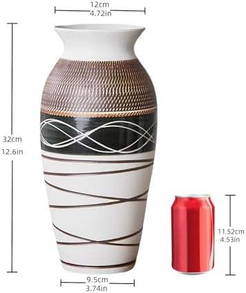 12.6" Ceramic Rustic Farmhouse Vintage Large Vase, Home Decor Tall Boho Textured Vases, for Living Room, Mantel, Table, Shelf, Centerpieces, Holiday and Weddings Decorative (Style 1, 12.6") - Image 2