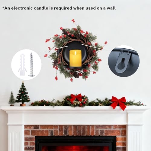 MOYEE Christmas Candle Holder Wreath Single 14 inch, Christmas Candle Ring - Image 4