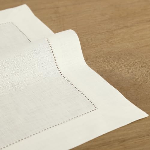 Solino Home 100% Pure Linen Placemats Ivory Hemstitch, 14 x 14 in, Set of 4 - Image 3