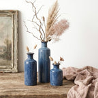 Ceramic Vase Set of 3, Deep Blue Glazed Bud Vases for Home Decor, Modern Farmhouse Decorative Blue Vases for Flowers, Table Centerpiece Set for Dining Room Living Room Kitchen Shelf Mantel - Image 4