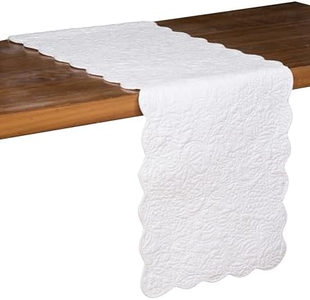 Christiana White Floral Quilt 100% Cotton Table Runner 14" x 51" - Image 2