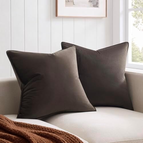 JUSPURBET 28x28 Velvet Decorative Throw Pillow Covers Set of 2,Coffee by JUSPURBETHOME