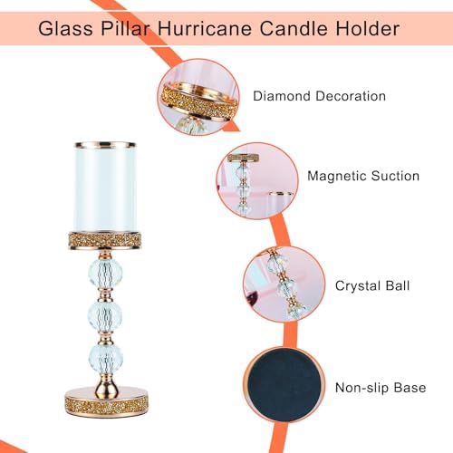 Hurricane Glass Candle Holders, Gold Pillar Candle Holders for Pillar Candle, Magnetic Glass Cover, Crystal Candlesticks Holder for Dining Coffee Table, Wedding,Events,Parties, Home Decor - Image 3
