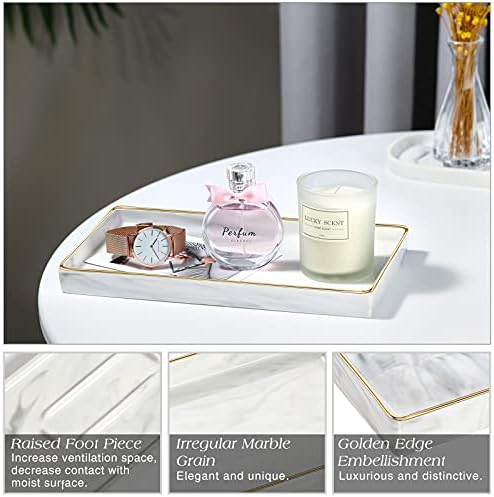 Emibele Ceramic Vanity Tray, Marble Decor Tray Bathtub Toilet Tank, Vanity Bathroom Tray Organizer Jewelry Storage Dresser Tray for Lotion Bottle,Perfume,Jewelry, 11.22 x 6.50 x 0.98Inch, White Marble - Image 3