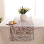 Hand Block Printed Cotton Table Runner, Machine Washable Cotton Runner, Boho Floral Centerpiece Accent for Dining Tables and Buffet Cabinets, 16x70 Inches - Red & Grey - Image 3